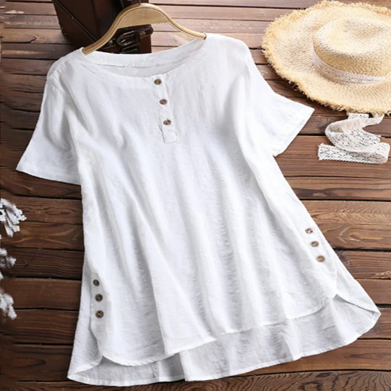 

Women's round neck short sleeve button casual fashion shirt women