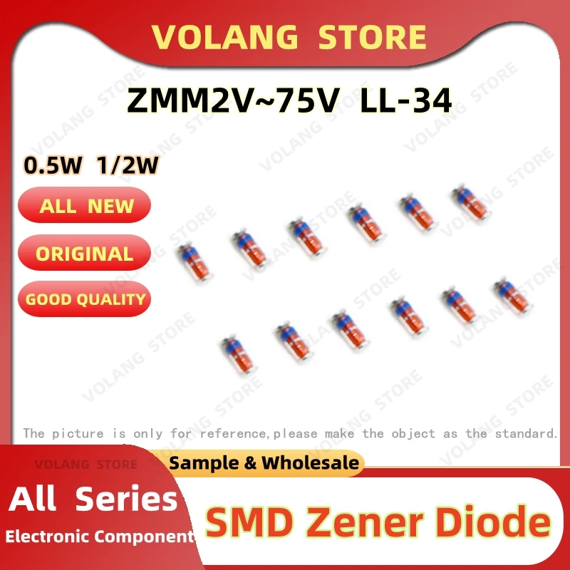 100 шт., диоды Зенера ZMM2V0 2V2 2V4 2V7 3V3 3V6 3V9 4V7 5V1 5V6 6V8 7V5 9V1 10V 11V 12V 13V 15V 16V 18V 20V 27V 39V 47V 75 в