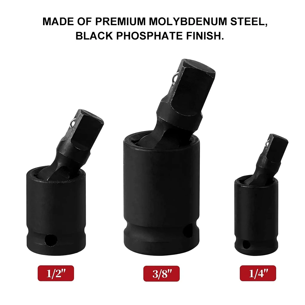 

3pcs 1/4" 3/8" 1/2" Wrench Socket Adapter Phosphating Chromium Impact Swivel Knuckle Joint Ratchet Spanner Converters Hand Tools