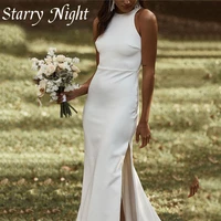 simple halter satin wedding dress for women sleeveless side split wedding gown backless dress robe de mariage 2022 nouveaut%c3%a9