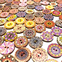 50pcs 25mm random flower painting round 2 holes wooden buttons decorative sewing buttons diy sewing craft clothes accessories