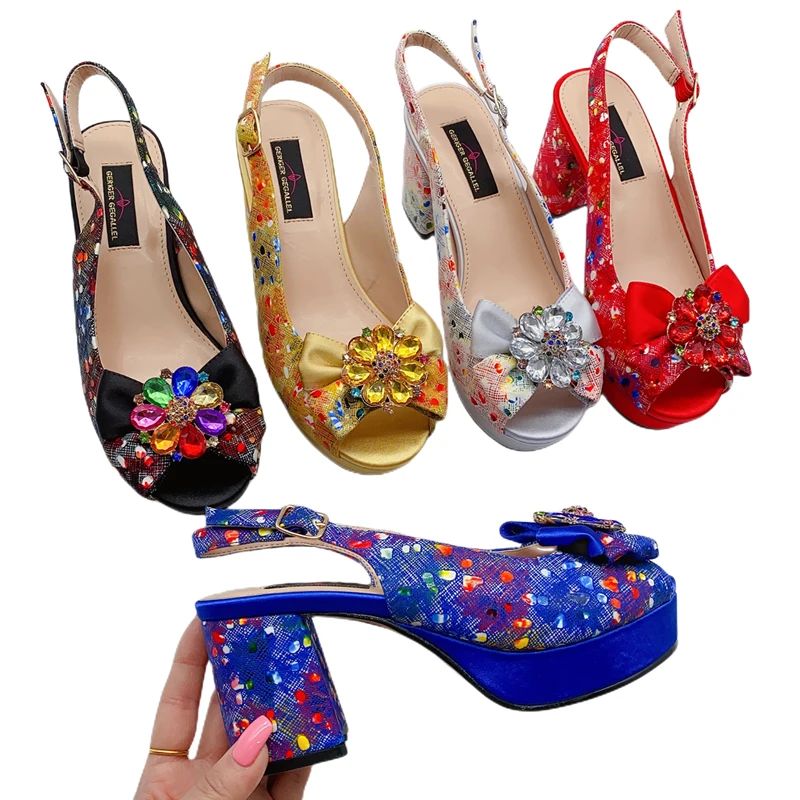 2023 Fashion Party Women's Shoes Summer Nigeria Kenya African Women's Shoes Inlaid Gemstone Stitching Sandals