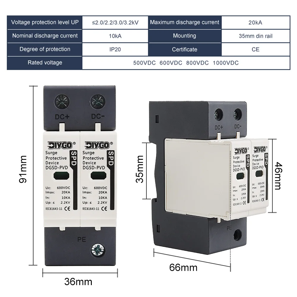 Фото Din-рейка 2P DC SPD 30 ~ 60KA домашний сетевой фильтр низковольтное устройство защиты от молний на открытом воздухе 500 В 600 В 800 В 1000 В №4