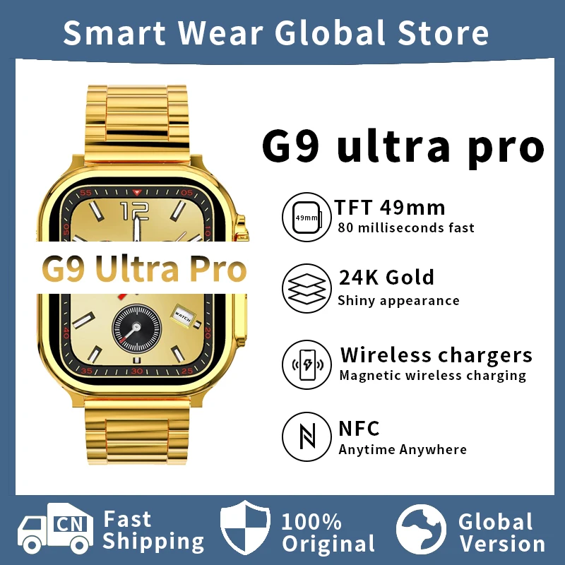 

Smart Watch G9 Ultra Pro Gold Ultra Series 8 9 NFC Bluetooth Call Men 24K Gold Smartwatch Wireless Charging for Apple iPhone