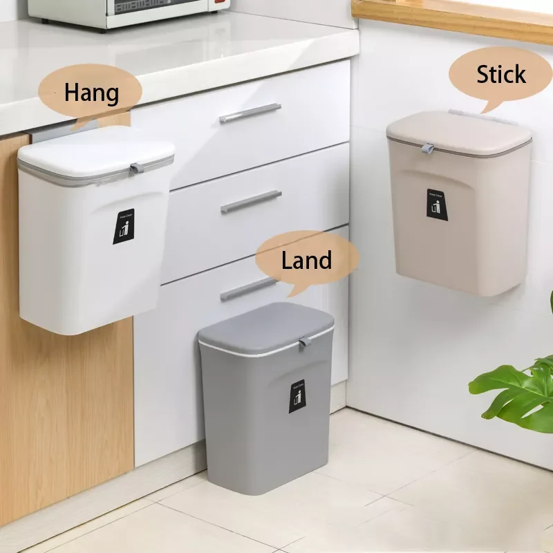 

7/9L Hanging Trash Can For Kitchen Large Capacity Kitchen Recycling Garbage basket Bathroom Wall Mounted Trash Bin with lid