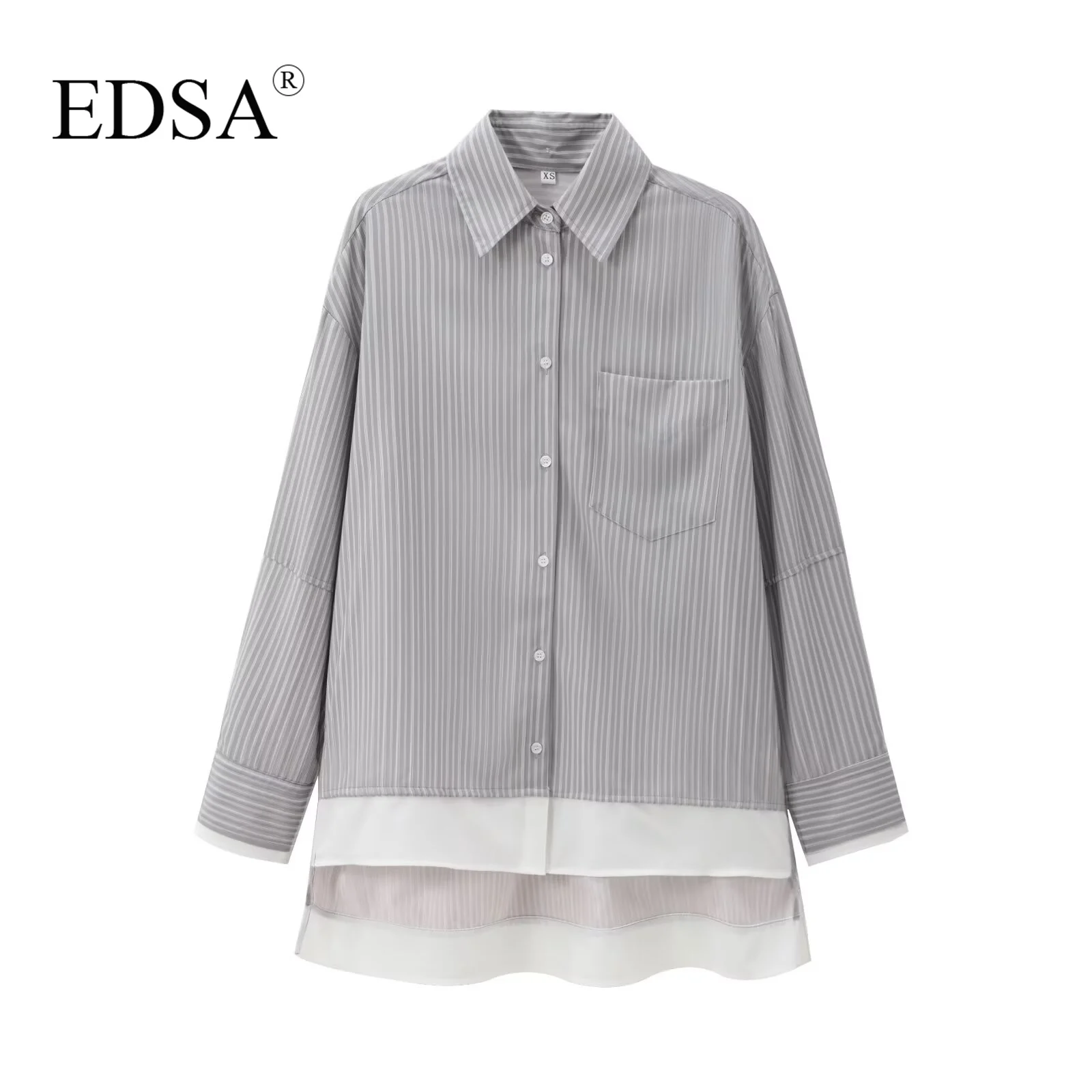 Женская Полосатая Рубашка EDSA однобортная блузка в стиле пэчворк с длинным