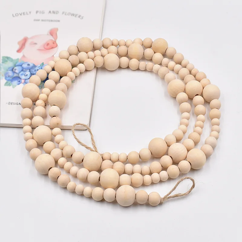 

Natural Wood Bead Garland with Tassels,Handmade Boho Decor for Farmhouse Wall Hanging Decor,Baby Room, Vase Ornament