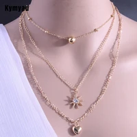kymyad multilayer choker necklace for women bijoux collier starfish star heart coin pendants statement necklaces jewelry
