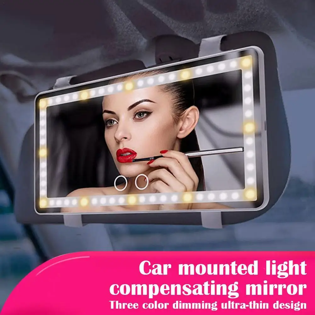 

Car Sun Visor Vanity Mirror Cosmetic Mirror Rechargeable Makeup Mirror With 3 Light Modes 60 Leds Dimmable Clip-on Visor