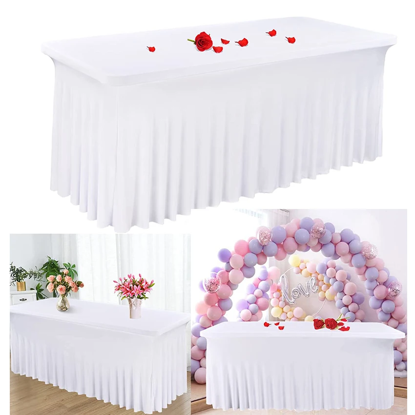 

Spandex Table Skirts Fitted Rectangle Stretch Tablecloth 4ft 6ft Tables Wrinkle Resistant Table Covers for Wedding Banquet Party