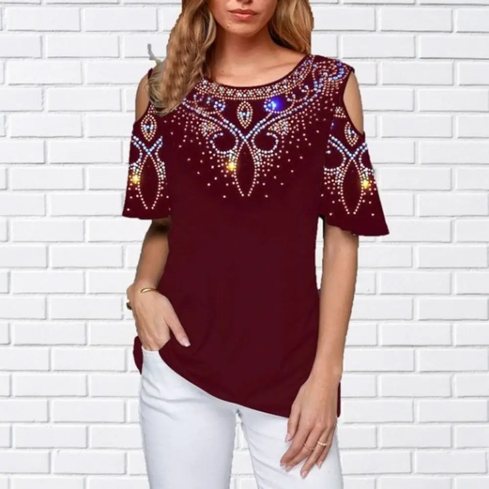 

Women T-shirt O Neck Cold Shoulder Short Sleeves Breathable Streetwear Tops Fashion Floral Print Women's T Shirt Girls Clothes