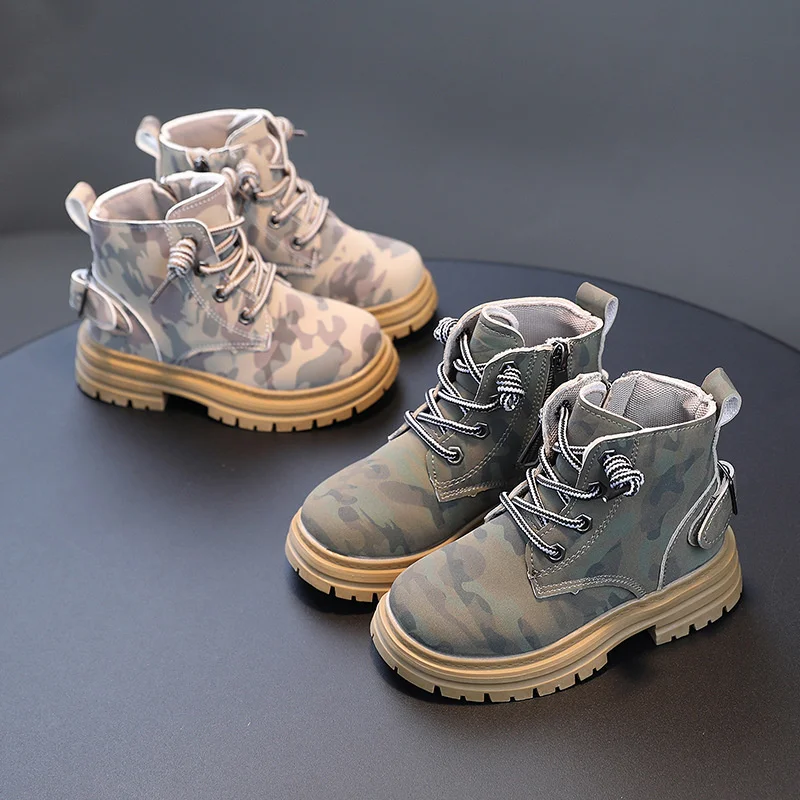 

Handsome Children Combat Army Boots Spring Autumn Camouflage Outdoor Boots for Boys Girls School Student Hicking Shoes F09133