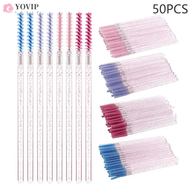 

50Pcs Eyelash Extension Rainbow Crystal Eyebrow Brush Mascara Wand Applicator Spoolers Eye Lashes Cosmetic Brushes Set