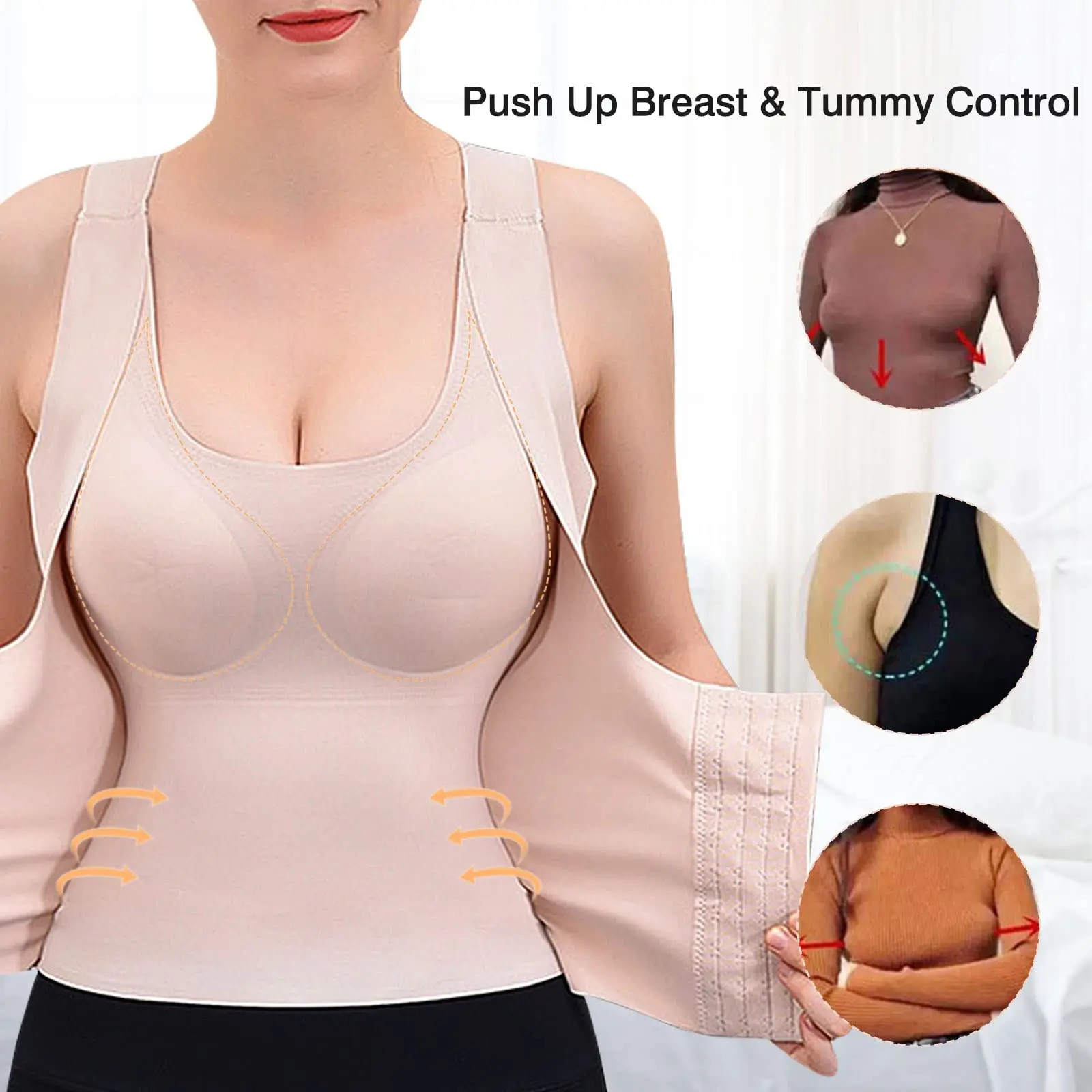 3-in-1 Waist Buttoned Bra Shapewear, Adjustable Straps Body Shaper Waist Tank Top for Women's Shapewear Yoga Workout Underwear