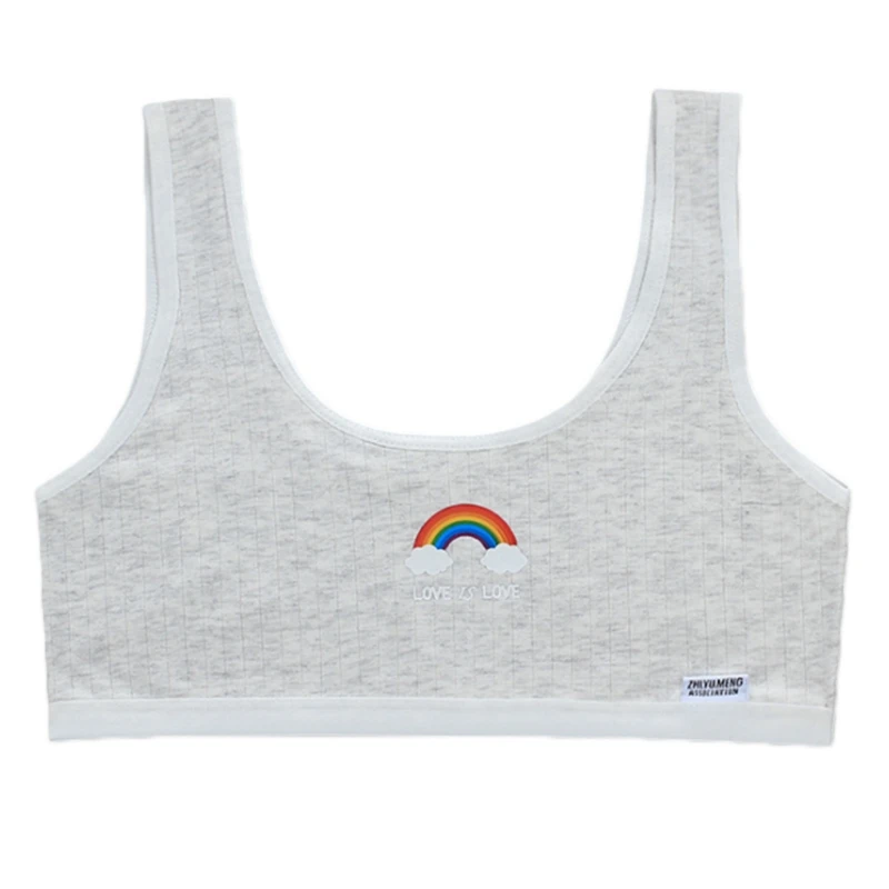 

Puberty Girls Cotton Training Bra Cute Rainbow Cloud Print Wide Strap Underwear