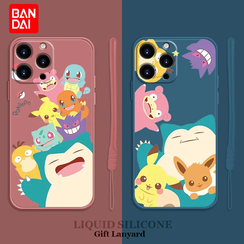 

Pokemon Pikachu Friends Family Luxury Square Liquid Case For iPhone 13 12 11 Pro Max Mini X XR XS Max 7 8 6 6s Plus SE Shell