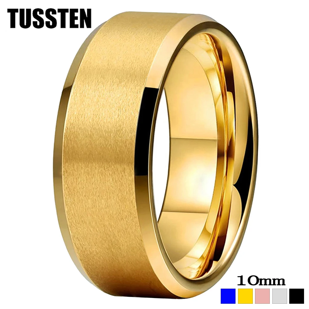 

Dropshipping TUSSTEN 10MM Big Men Ring Tungsten Wedding Band Stepped Beveled Great Workmanship Fathers' Day Gift Jewelry