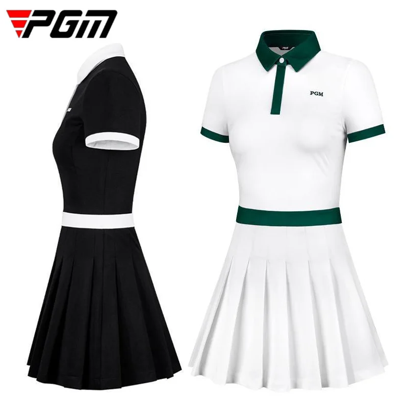 

Платье-рубашка для гольфа PGM женское с коротким рукавом, облегающее Плиссированное Платье для гольфа, с юбкой с завышенной талией, эластична...