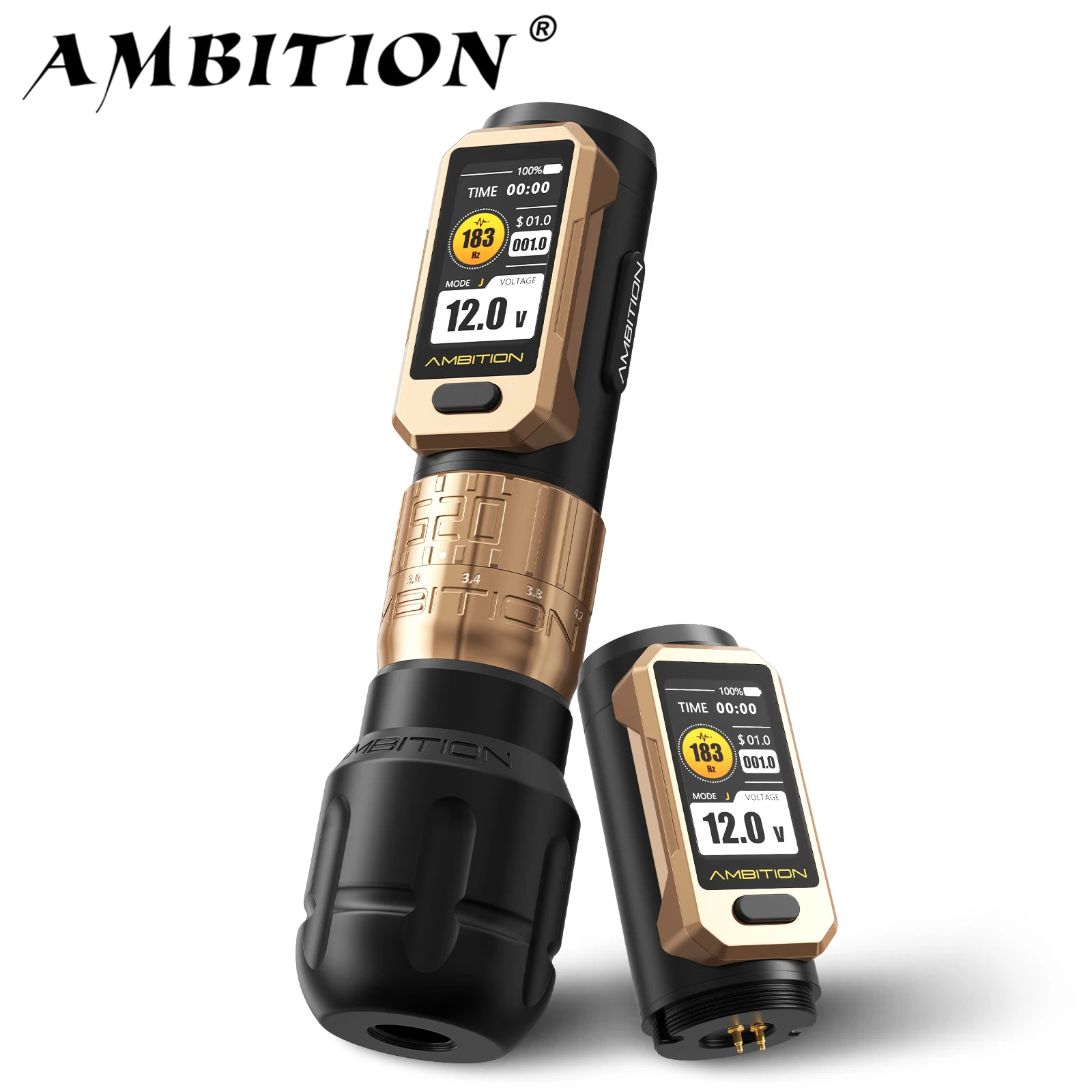 Фото Беспроводная тату-машинка Ambition Soldier Pro 520, регулируемый ход, 2,2-4,2 мм, ручка для татуировки, крутящий момент 520 г.см, двигатель без сердечника, 2400 мАч №1