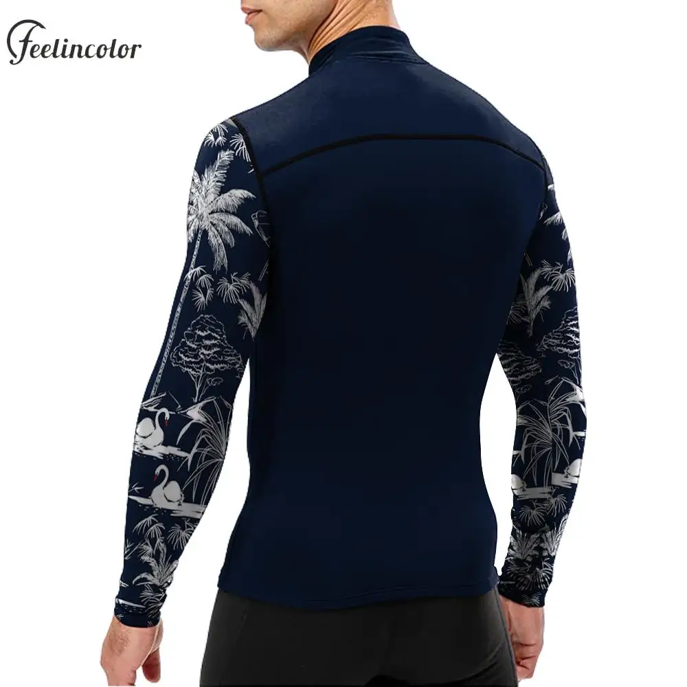 Long Sleeves UPF 50 Surf T-shirt for Men Travel Beach Surfing Tee Quick Dry Compression Shrts Zip Up Elastic Outdoor Sportwears