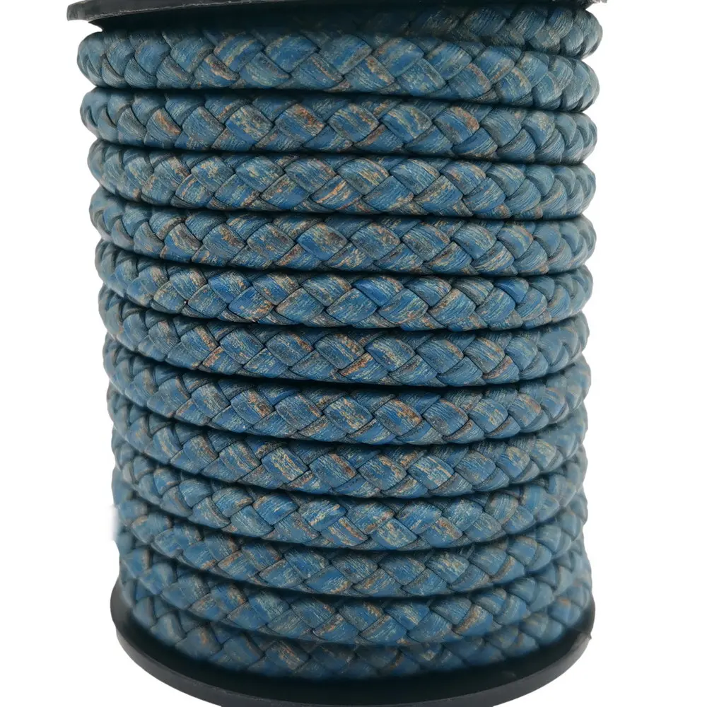 

Aaazee Distressed Blue Leather Braided 5mm Round Leather Strap Bolos Cord for Bracelet Making