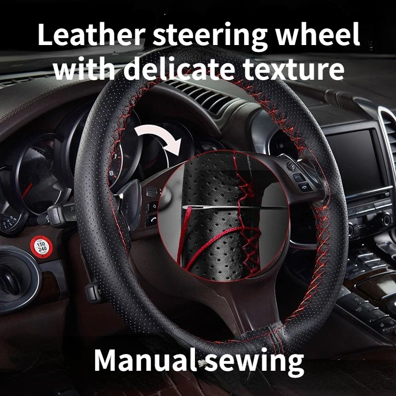 

Car Steering Wheel Cover Non-Slip Soft Artificial Leather 38cm with Needles and Thread Braid on Steering-Wheel Car Accessories