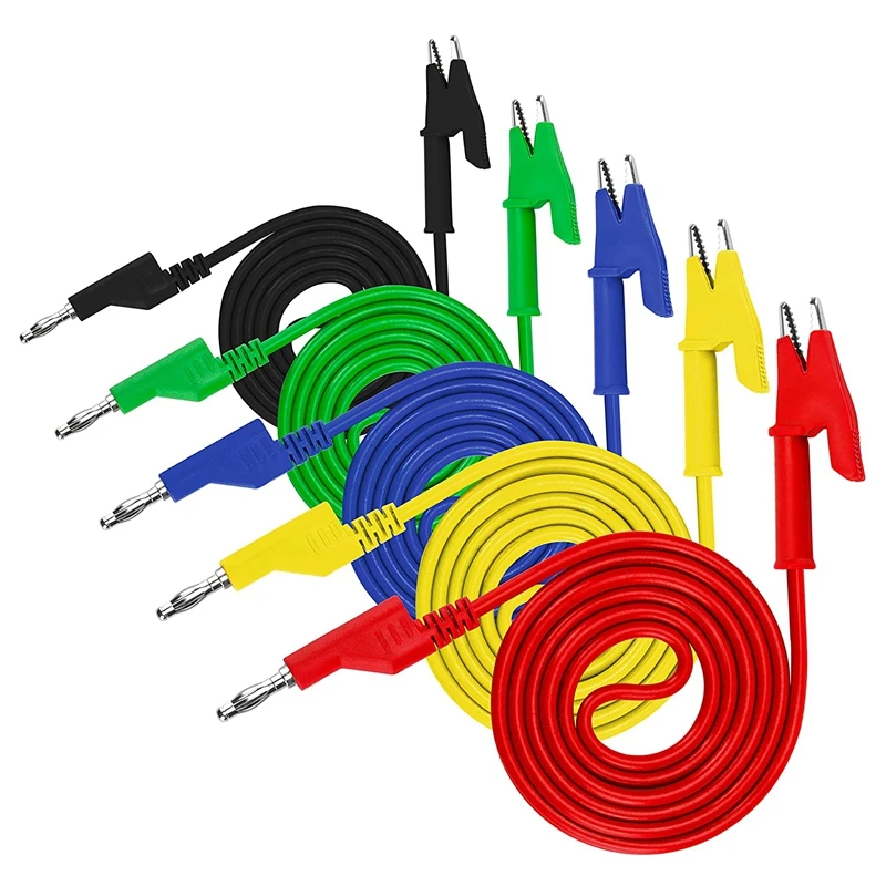 

Hot 5PCS 4Mm Multimeter Banana Plug To Alligator Clips Test Lead For Electrical Testing Wires And Alligator Clip Cable