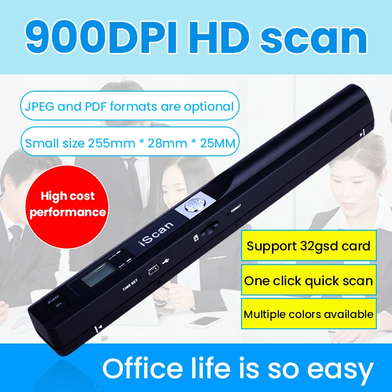 

iScan 900DPI Portable Handheld Scanner Document Image A4 Pen Scanner USB2.0 Scaner With 32G Card Support JPG PDF Format