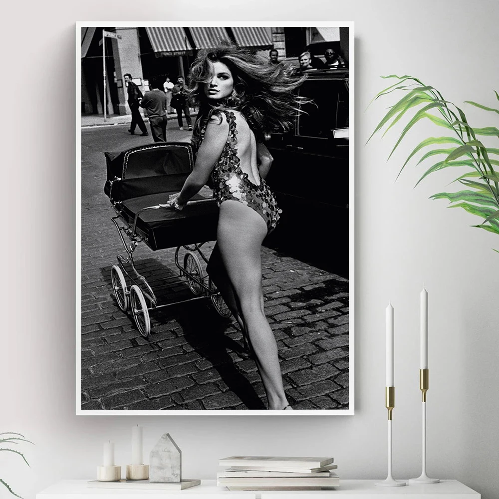 

Fashion Sexy Women Wall Art Poster Beauty Pushing Stroller Prints Luxury Canvas Painting Modern Pictures Living Room Home Decor