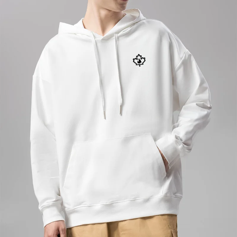 

Hoodie Sweatshirts Man Maple Leaves Korea Simple Solid Colors Pullovers 2021 Men Oversized Long Sleeve Loose Hoodie Pullovers