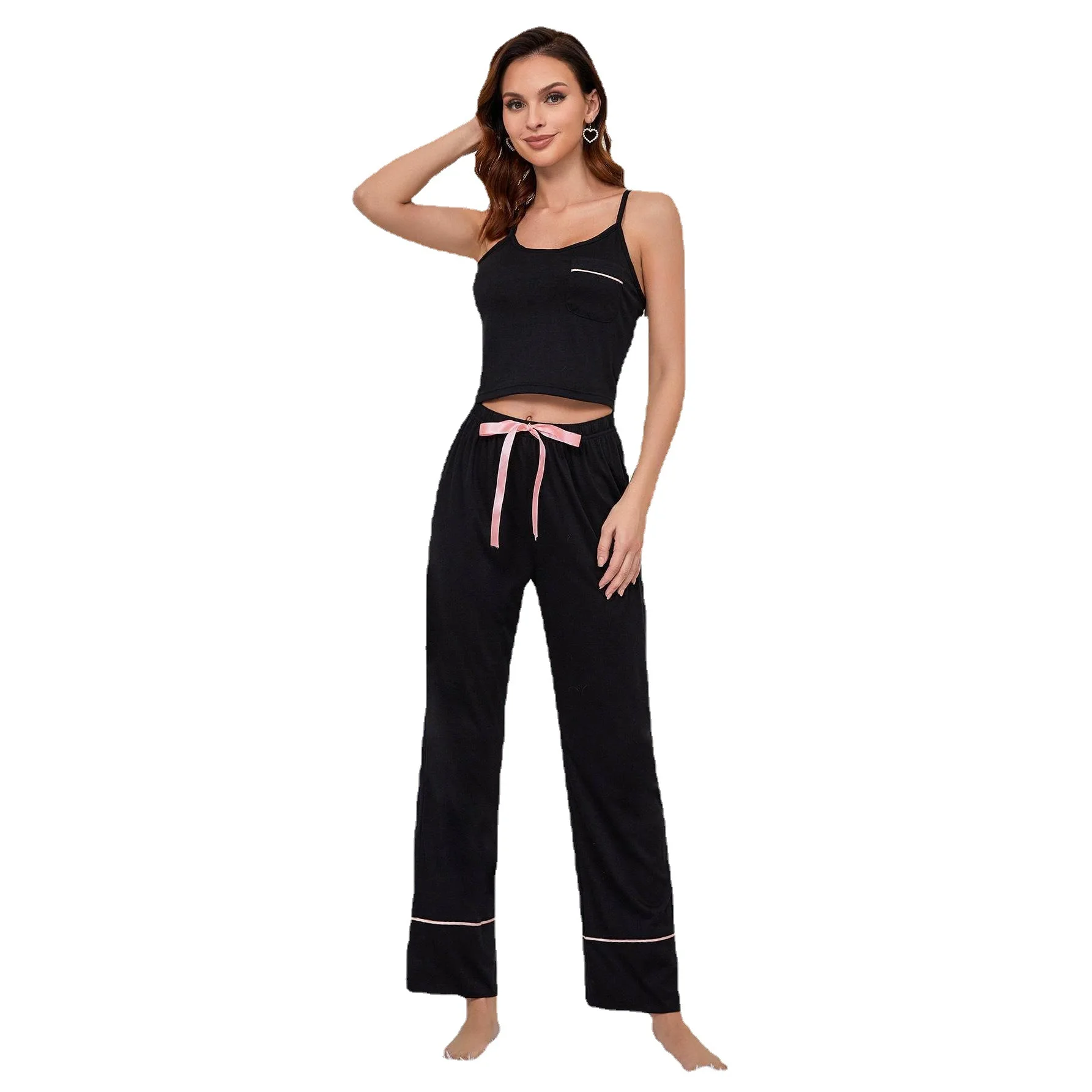 Women's Pajamas Spring and Summer Solid Color Suspenders Trousers Casual Ladies Home Service Suit Pyjamas Women