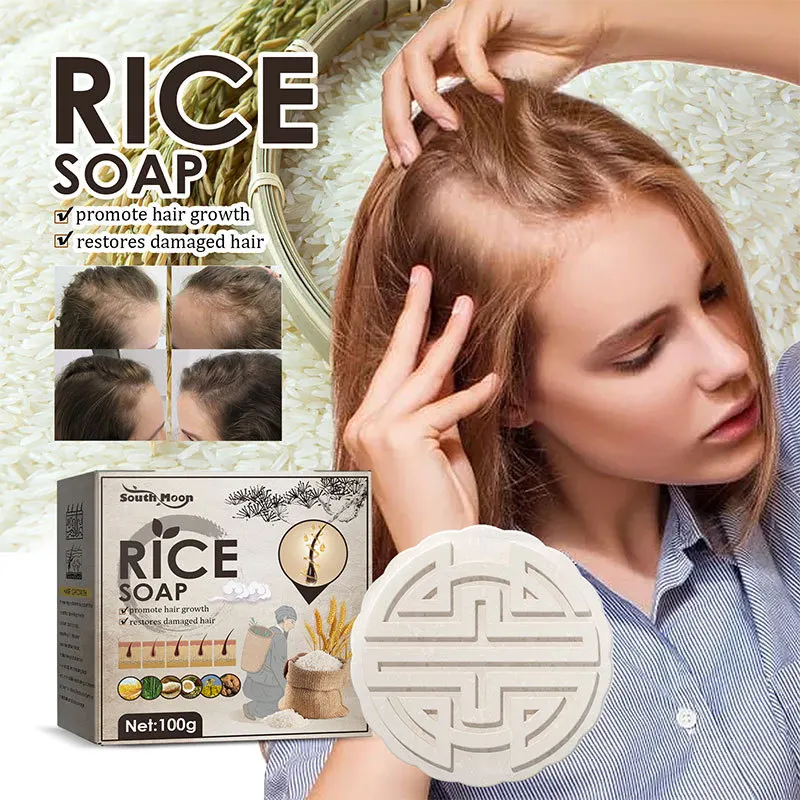 

Natural Rice Shampoo Soap Anti Hair Loss Promote Hair Growth Clean Scalp Nourish Repair Dry Damaged Curly Hair Handmade Soap100g