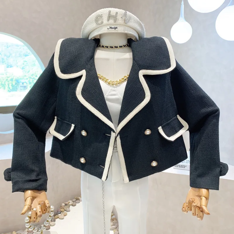 

New Women's Clothing 2022 Spring Doll collar tweed Long sleeve coat Vintage Design Top Coat Jacket
