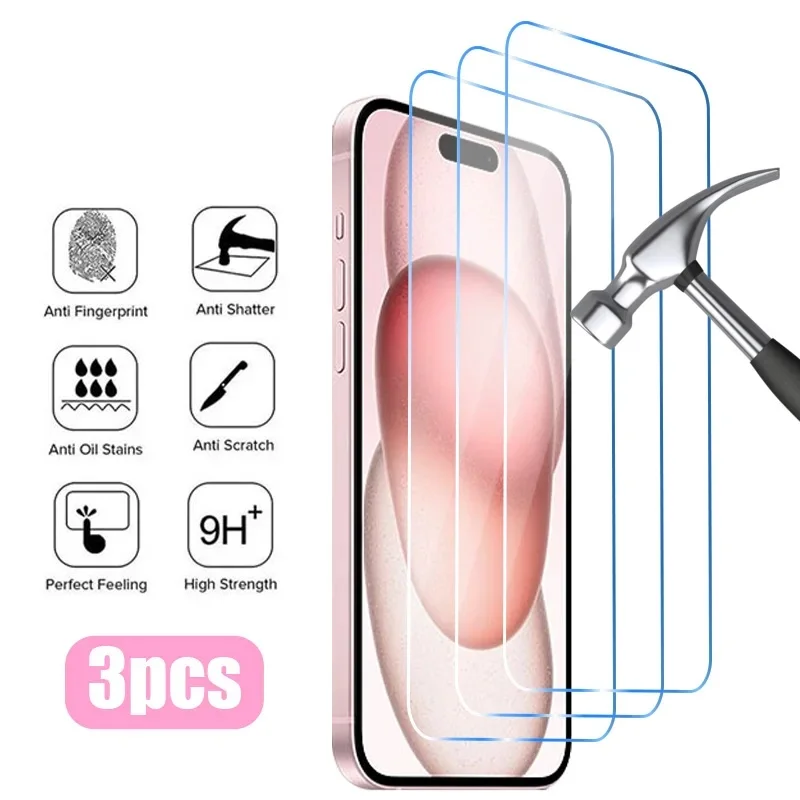 Защитное стекло для iPhone 15 14 13 12 11 Pro Max XR X XS Plus Mini SE 2022 3 шт.