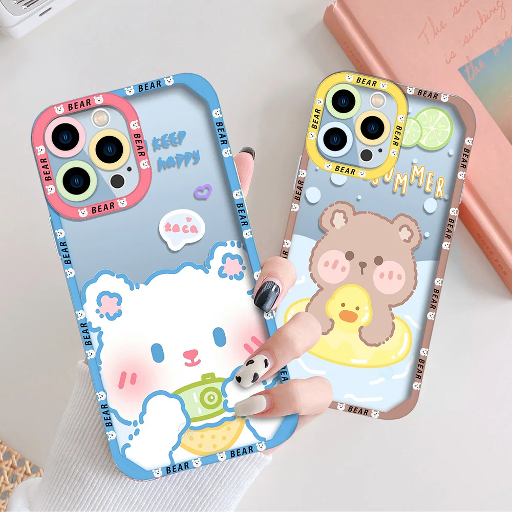 

Bear Phone Cases For IPhone 13 12 Mini 11 Pro Max XS X XR 7 8 Plus SE 2020 2022 Transparent Soft TPU Protection Shell Cartoon