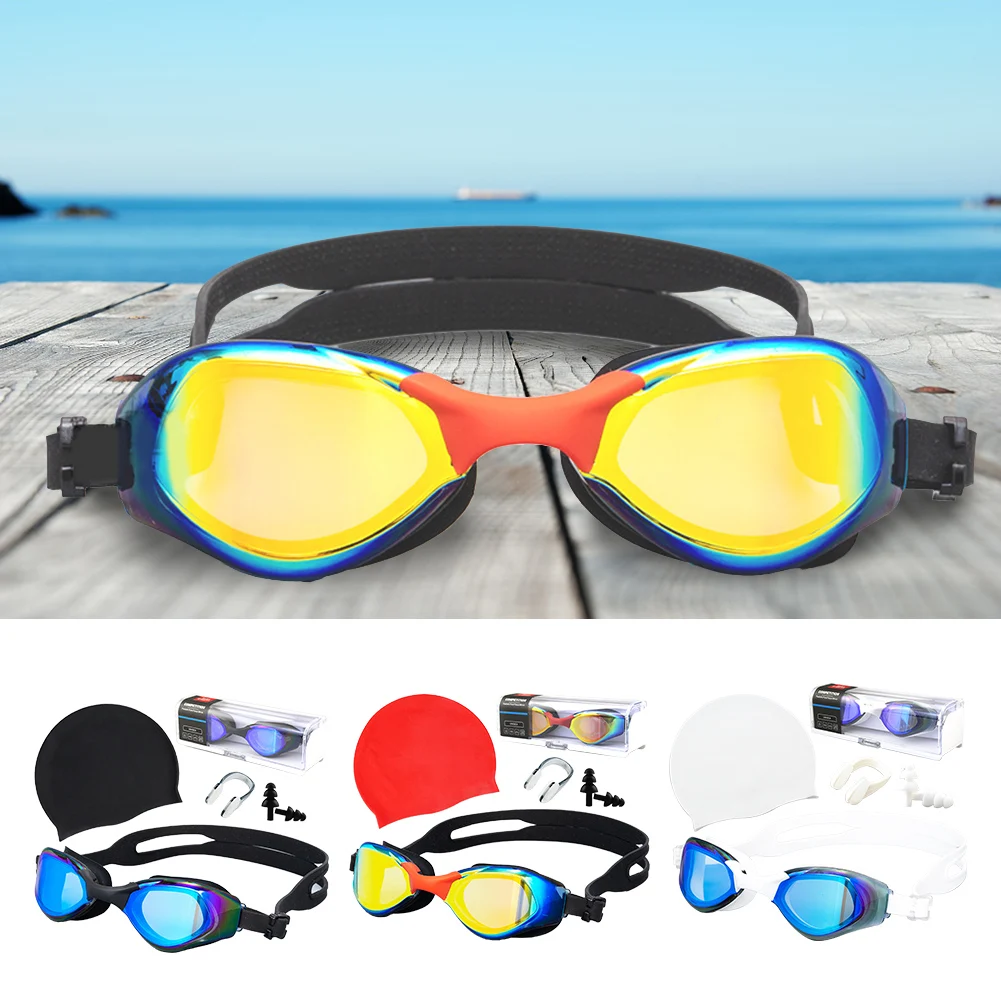 

4pcs Professional Waterproof Plating Clear Double Anti-fog Swim Glasses Anti-UV Adults Swimming Goggles Set