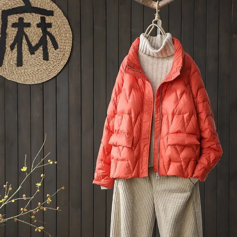 Women's 2023 New Winter Korean Style Solid Loose White Duck Down Coats Fashion Vintage Casual Female Long Sleeve Jackets C58