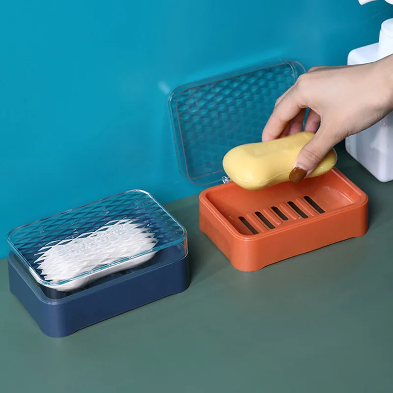 

Portable Soap Dish Box With Cover Bathroom Drain Soap Holder Storage Organization Toilet Kitchen Container Gadgets Accessories