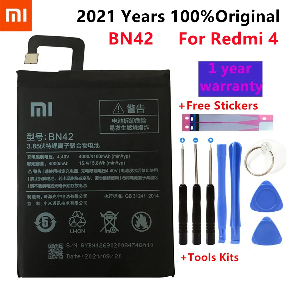 

Оригинальный аккумулятор для телефона Xiao Mi BN42 для Xiaomi Redmi Hongmi 4, оригинальные сменные батареи большой емкости 4000 мАч, Бесплатные инструменты