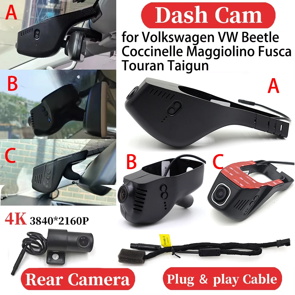 Фото ZJCGO для Volkswagen VW Beetle Coccinelle Maggiolino Fusca Touran Taigun UHD Автомобильный видеорегистратор 4K DVR Dash Cam Камера приборной панели №1