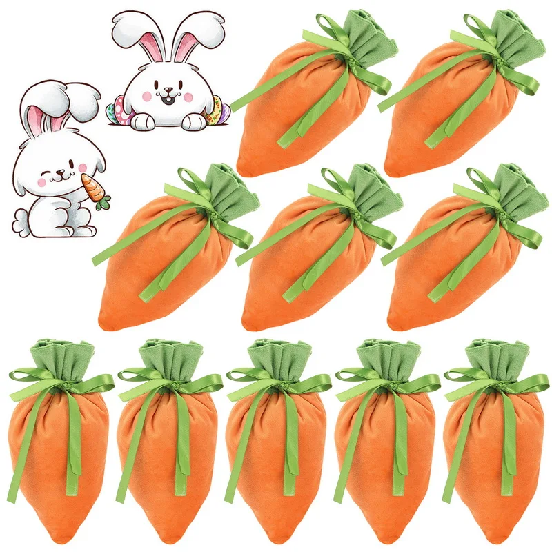 

5Pcs/Lot Carrot Bags Packing Bag for Easter Jewelry Wedding Party Candy Cookie Snack Package Bag Gift Pouch with Drawstring