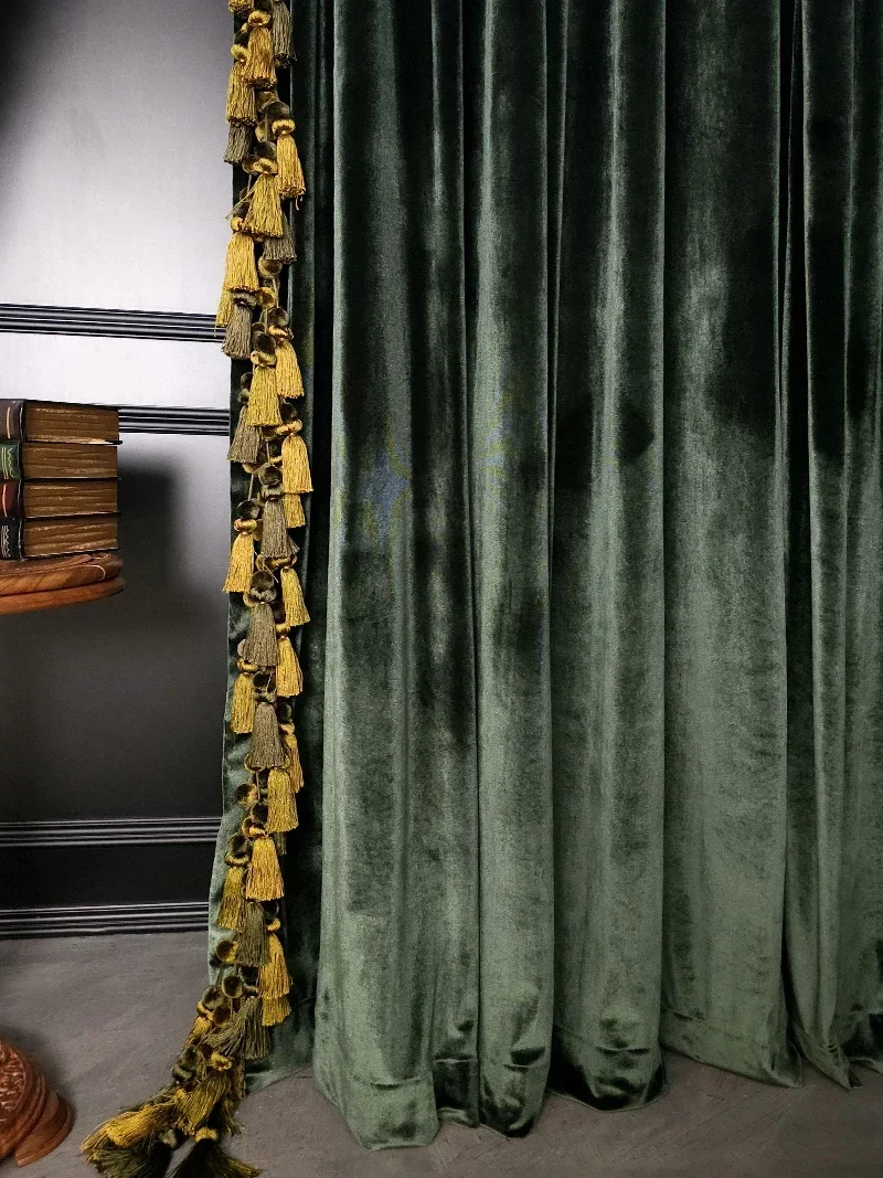Роскошные ретро темно-зеленые бархатные кисточки утолщенные плотные шторы для