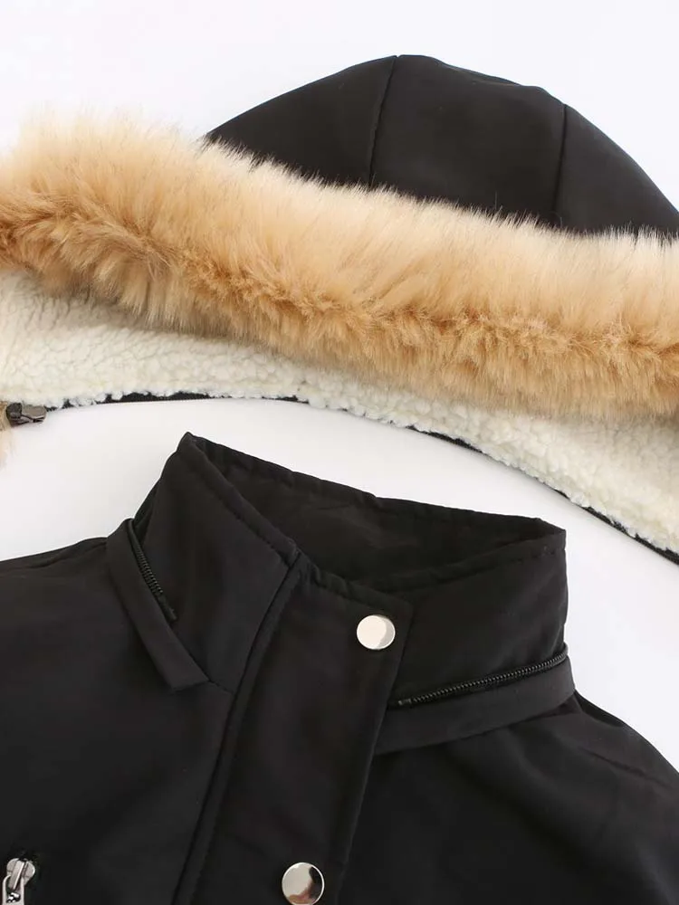 Women's Fashion Winter Coat Lamb Fleece Loose Cotton Parkas Fur Lined Hooded Outwear Jackets Hood Detachable Warm Overcoat