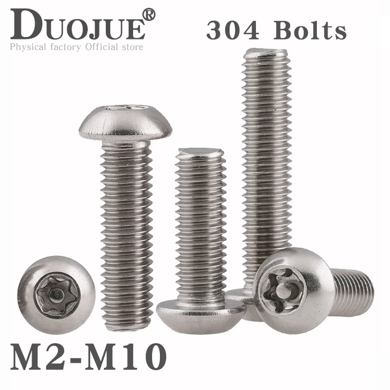 

10/50pcs M2.5 M3 M4 M5 M6 M8 A2-70 304 stainless steel Six Lobe Torx Button Round Head with Pin Tamper Proof Security Screw Bolt