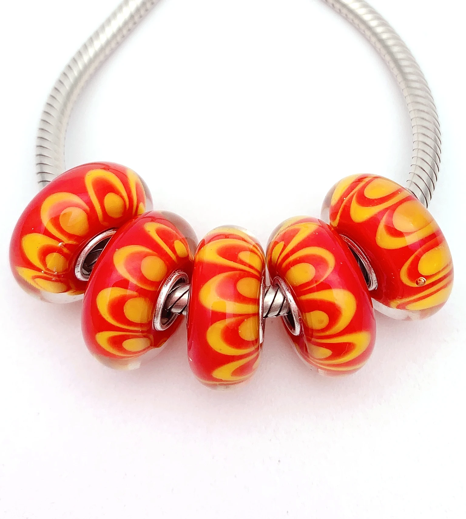 

XHYG222 5X 100% Authenticity S925 Sterling Silver Beads Murano GlassBeads Fit European Charms Bracelet Diy Jewelry Lampwork