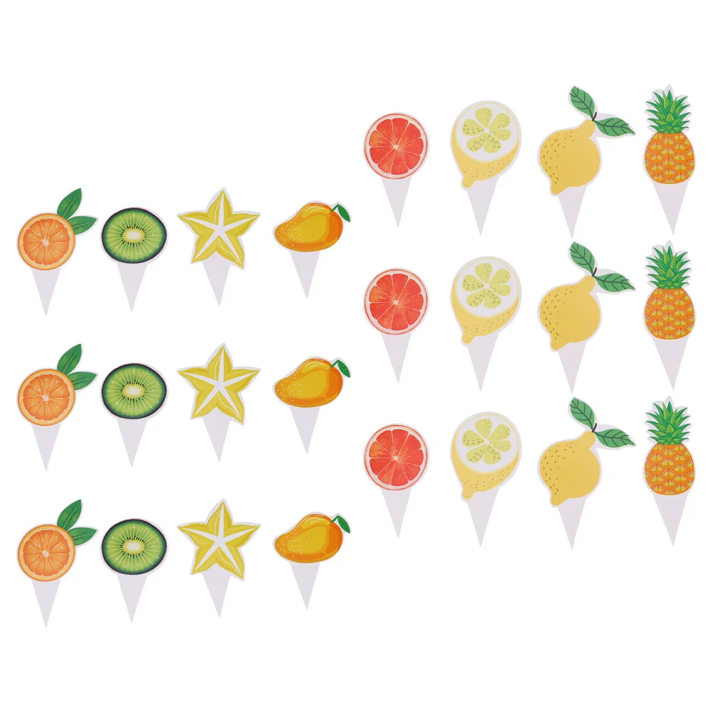 

24Pcs Chic Fruits Design Cake Dessert Decorations Fruit Themed Cupcake Topper