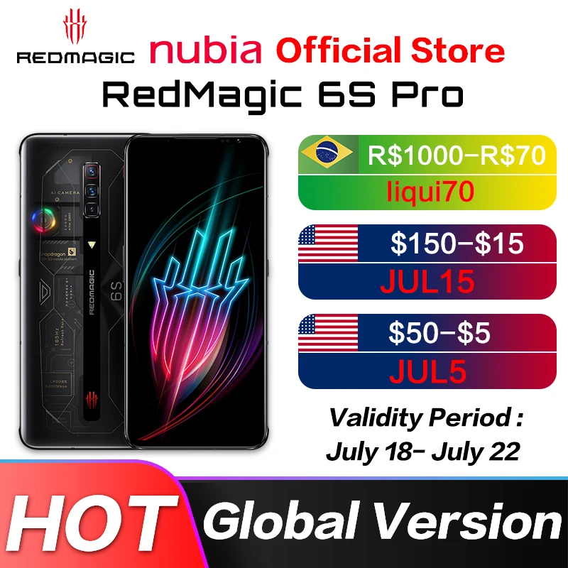 Global Version NUBIA REDMAGIC 6S Pro 5G GamingPhone 6.8'' AMOLED Snapdragon 888+ 64M Triple Camera WIFI 6 Red Magic 6S Pro phone