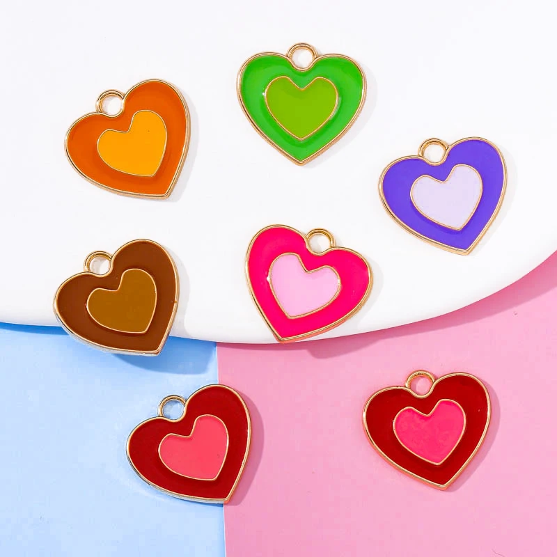 

20Pcs Korean Fashion Key Chain Necklace DIY Accessories Double Heart Earrings Enamel Charms for Jewelry Pendant Making Wholesale