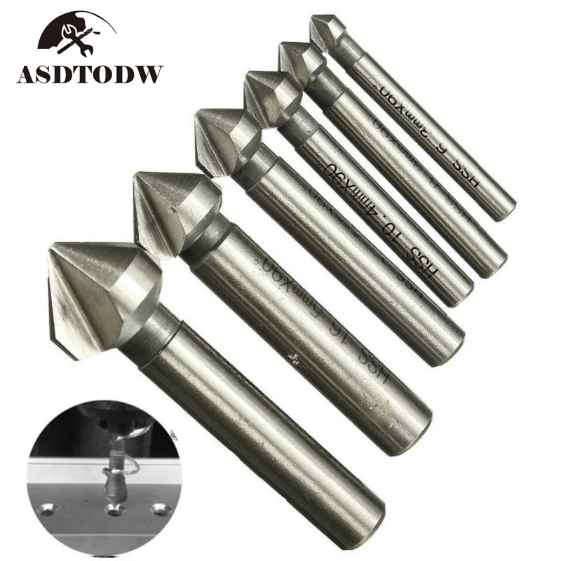 

1-6pcs 3 Flute 90 Degree HSS Metals Titanium Three Edge Chamfer Chamfering Drill Bit Set Countersink Drilling Mill Drill