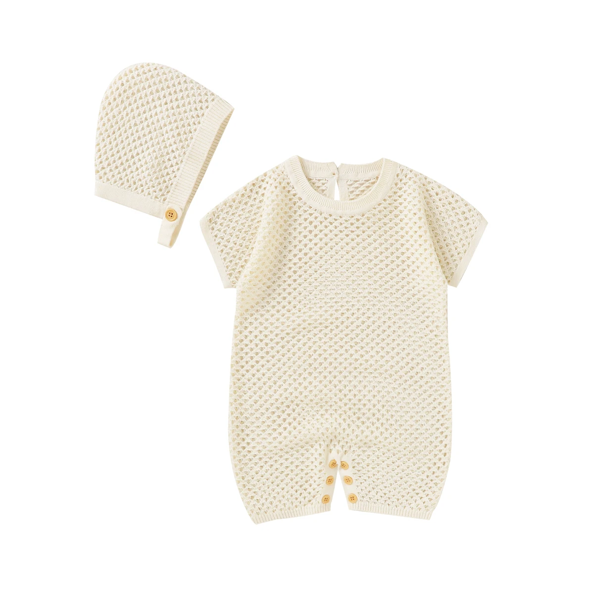 

Baby Rompers Short Sleeve Summer Cotton Knitted Newborn Netural Jumpsuits Hats 2pc Outfits Toddler Infant Boy Girl Clothes 0-18m